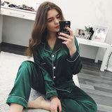 Women Silk Satin Pajamas Two Piece Set