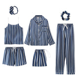 Women Silk 7Pcs Pajamas Sleepwear