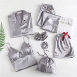 Women Silk 7Pcs Pajamas Sleepwear