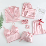 Women Silk 7Pcs Pajamas Sleepwear