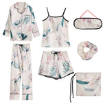 Women Silk 7Pcs Pajamas Sleepwear