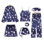 Women Silk 7Pcs Pajamas Sleepwear