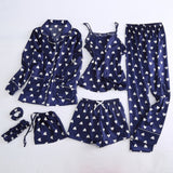 Women Silk 7Pcs Pajamas Sleepwear