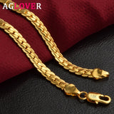 AGLOVER 925 Sterling Silver 20 Inch 18k Gold 6mm Full Sideways Chain