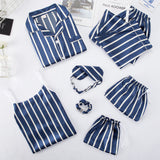 Women Silk 7Pcs Pajamas Sleepwear