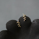 925 Sterling Silver European Style 14k Olive Branch Leaf Earrings