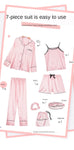 Women Silk 7Pcs Pajamas Sleepwear