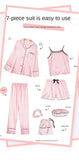 Women Silk 7Pcs Pajamas Sleepwear