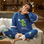 CAIYIER Women Cat Print Cotton Long Sleeve + Pant Sleepwear