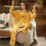 CAIYIER Women Cat Print Cotton Long Sleeve + Pant Sleepwear