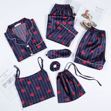 Women Silk 7Pcs Pajamas Sleepwear