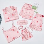 Women Silk 7Pcs Pajamas Sleepwear