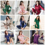 Women Silk Satin Pajamas Two Piece Set