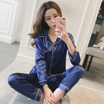 Women Silk Satin Pajamas Two Piece Set