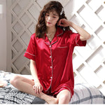 Women Silk Satin Pajamas Two Piece Set