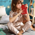 Women Silk Satin Pajamas Two Piece Set