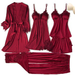 Pajama Set Women Lace Trim Satin Sleepwear