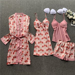 4 Pieces Satin Silk Lace Pajamas Sleepwear