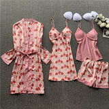 4 Pieces Satin Silk Lace Pajamas Sleepwear