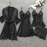 4 Pieces Satin Silk Lace Pajamas Sleepwear