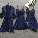 4 Pieces Satin Silk Lace Pajamas Sleepwear