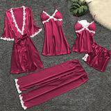 4 Pieces Satin Silk Lace Pajamas Sleepwear