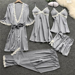 4 Pieces Satin Silk Lace Pajamas Sleepwear