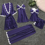 4 Pieces Satin Silk Lace Pajamas Sleepwear