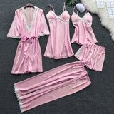 4 Pieces Satin Silk Lace Pajamas Sleepwear