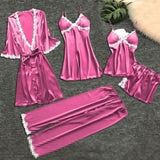 4 Pieces Satin Silk Lace Pajamas Sleepwear