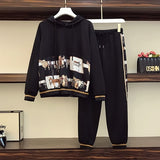 Plus Size Long Sleeve Hoodies And Loose Casual Elastic Waist Pants Cotton Two Piece Sweat Suit