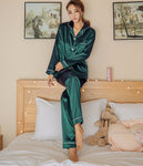 Women Silk Satin Pajamas Two Piece Set