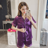 Women Silk Satin Pajamas Two Piece Set