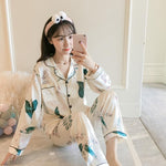 Women Silk Satin Pajamas Two Piece Set