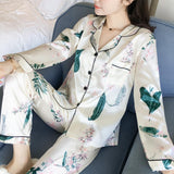 Women Silk Satin Pajamas Two Piece Set