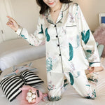 Women Silk Satin Pajamas Two Piece Set