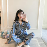 Women Silk Satin Pajamas Two Piece Set