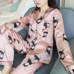 Women Silk Satin Pajamas Two Piece Set