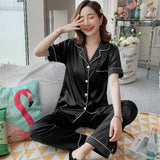 Women Silk Satin Pajamas Two Piece Set