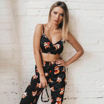 Women V Neck Spaghetti Strap Fox Pattern Print Pants Satin Sleepwear Set