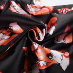 Women V Neck Spaghetti Strap Fox Pattern Print Pants Satin Sleepwear Set