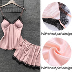 4 Pieces Satin Silk Lace Pajamas Sleepwear