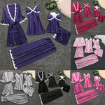 4 Pieces Satin Silk Lace Pajamas Sleepwear