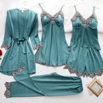 5PC Silk Lace Satin Women Pajamas