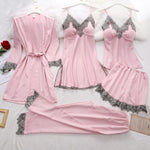 5PC Silk Lace Satin Women Pajamas