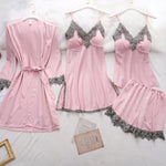 5PC Silk Lace Satin Women Pajamas