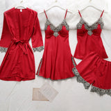 5PC Silk Lace Satin Women Pajamas