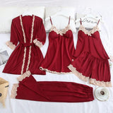 5PC Silk Lace Satin Women Pajamas