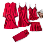 5PC Silk Lace Satin Women Pajamas