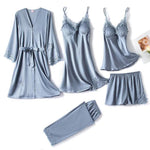 5PC Silk Lace Satin Women Pajamas